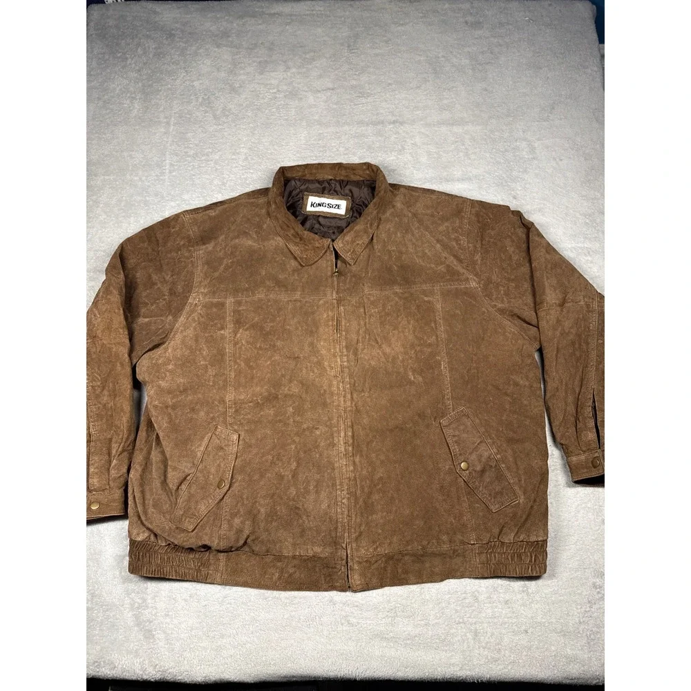 KingSize Suede Bomber Jacket Mens 4XL Brown Leather Quilted Full Zip Coat